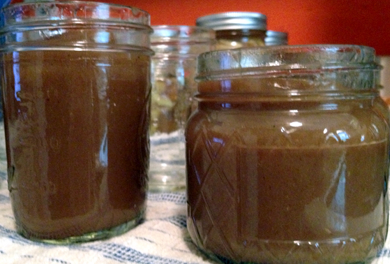 Filled Jars of Apple Butter Ready to Can
