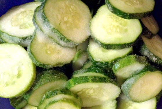 salted cucumber slices