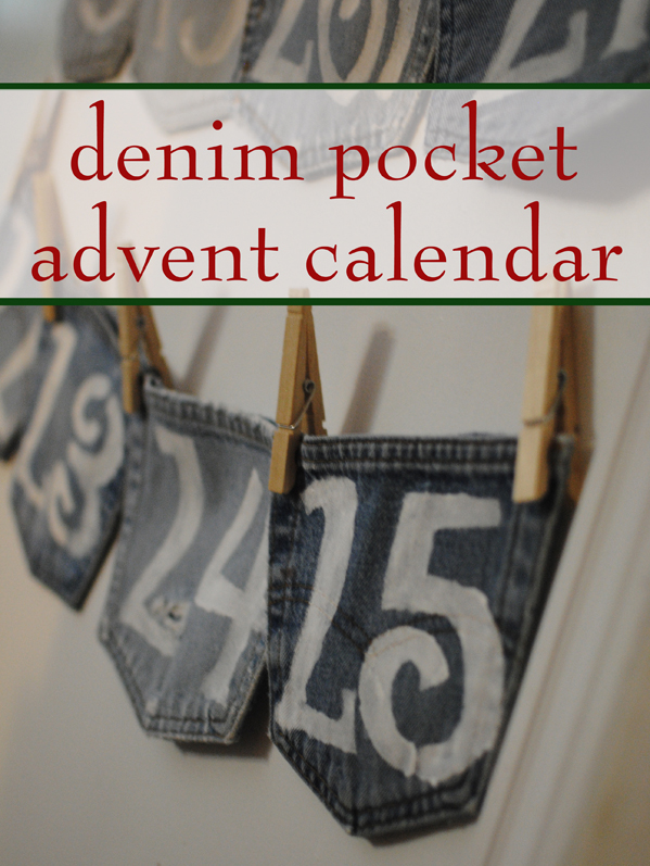 Make a homemade advent calendar with upcycled blue jeans. This unique denim pocket advent calendar is simple but super cute.